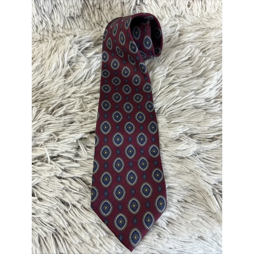 Lanvin Geometric 100% Silk Neck Tie Classic Italy Burgundy Designer Luxury‎